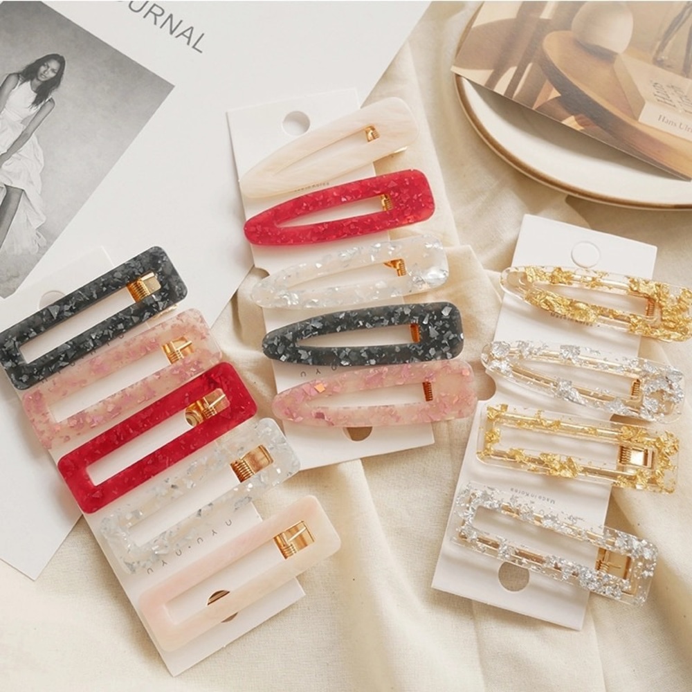 ❤️RED❤️Marble Acrylic Barrettes 2 psc set - Picture 4 of 6